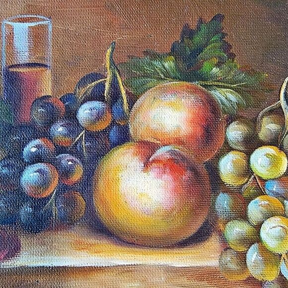 Renoir-Baroque-style Fruit Oil? Painting Signed Ornate Golden Frame 15x14x2 - Picture 5 of 8
